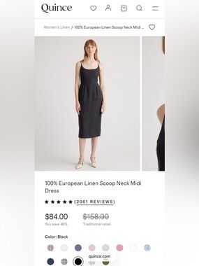 Quince 100% European Linen Scoop Neck Midi Dress - Black
